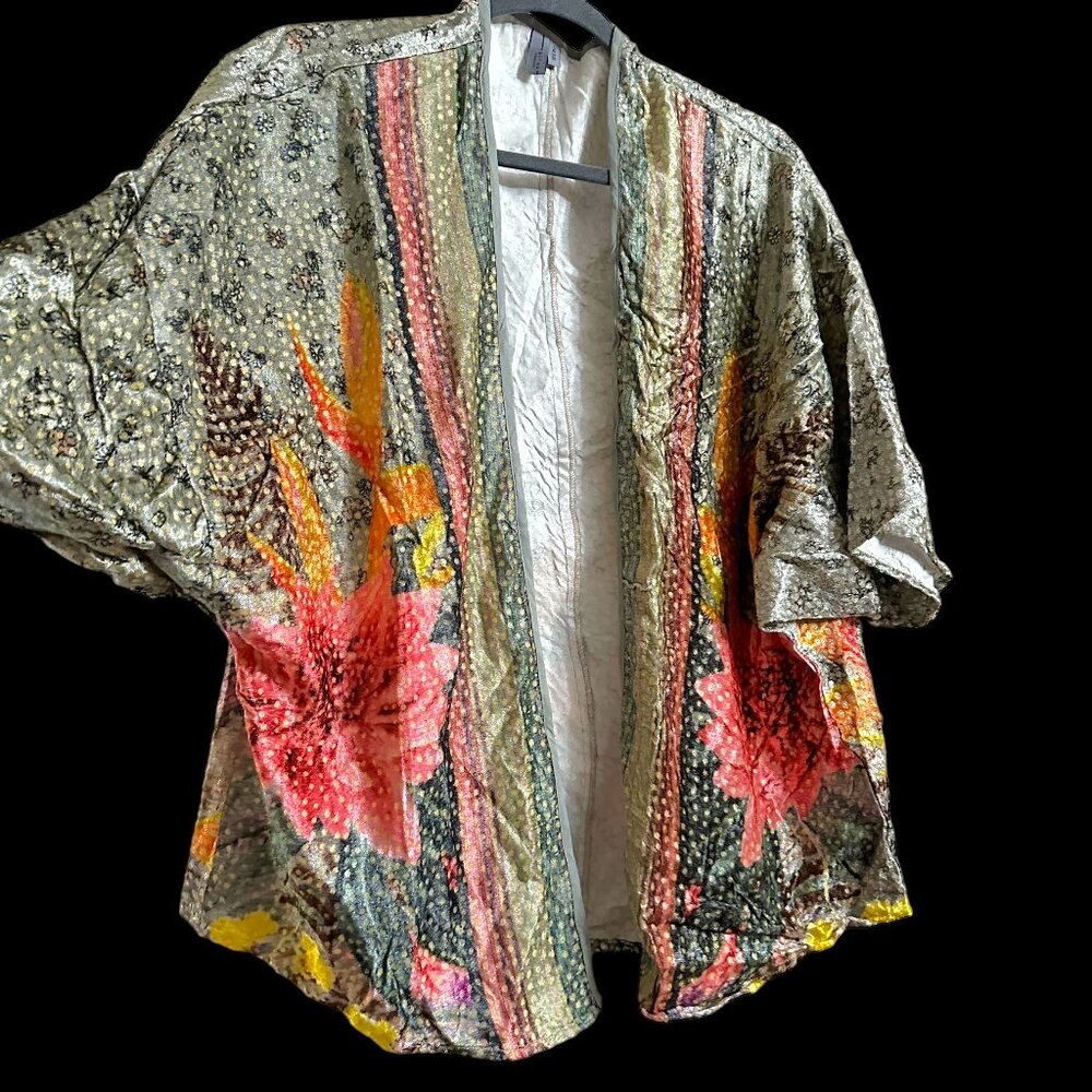 Anthropologie Bl-nk Velvet Duster Burnout Floral Kimono Robe One Size NEW Short